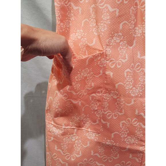 Vtg Sears Koffee Snap Housecoat Floral Ribbons Peach 9/10 Pocket Short Sleeved - Picture 5 of 8